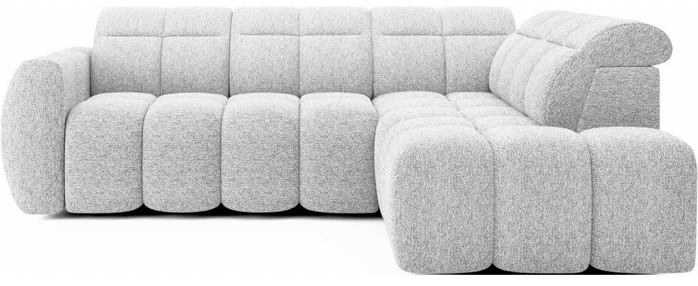 Colțar gri deschis extensibil/cu spațiu de depozitare cu tapițerie din țesătură bouclé (cu colț pe partea dreaptă/în formă de ”L”) Falconn – ELTAP