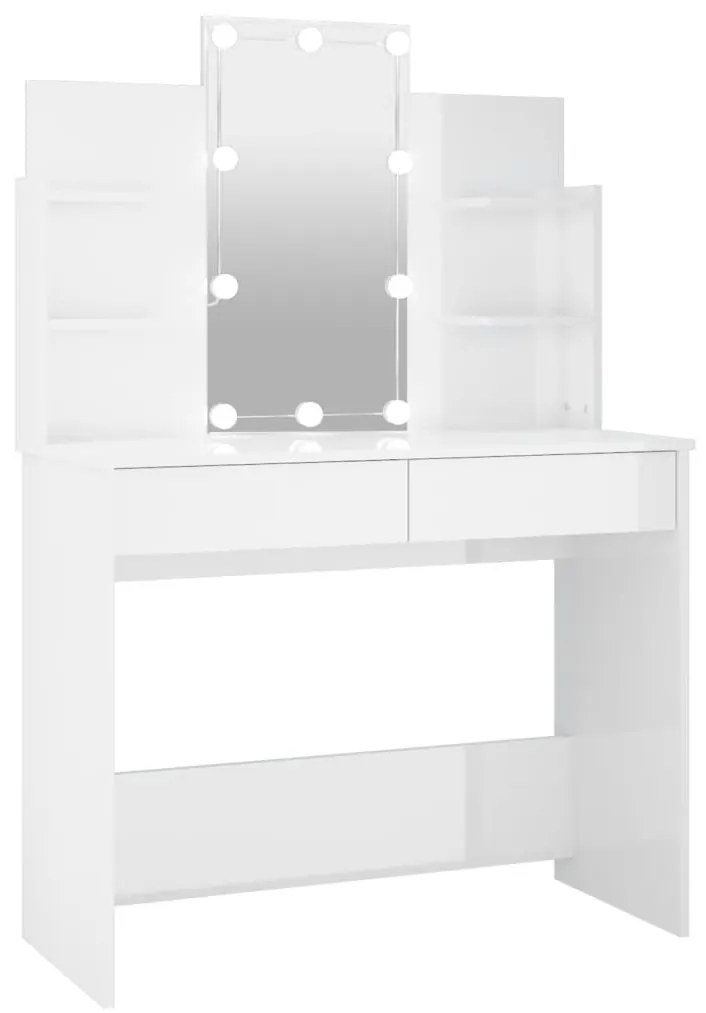 808825 vidaXL Masă de toaletă cu LED, alb extralucios, 96x40x142 cm