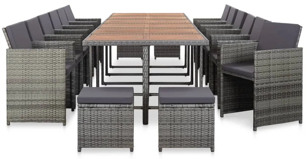 vidaXL Set mobilier de exterior cu perne, 17 piese, gri, poliratan