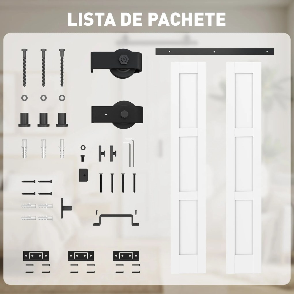 HOMCOM Ușă Culisantă Pliabilă pentru Interior 71.2x213.4cm, Șină Silențioasă din Oțel, Mâner, Ghidaj, Role, Ușă de Interior Rustică, din MDF și Lemn de Pin, Impermeabilă, pentru Bucătărie, Baie | Aosom Romania