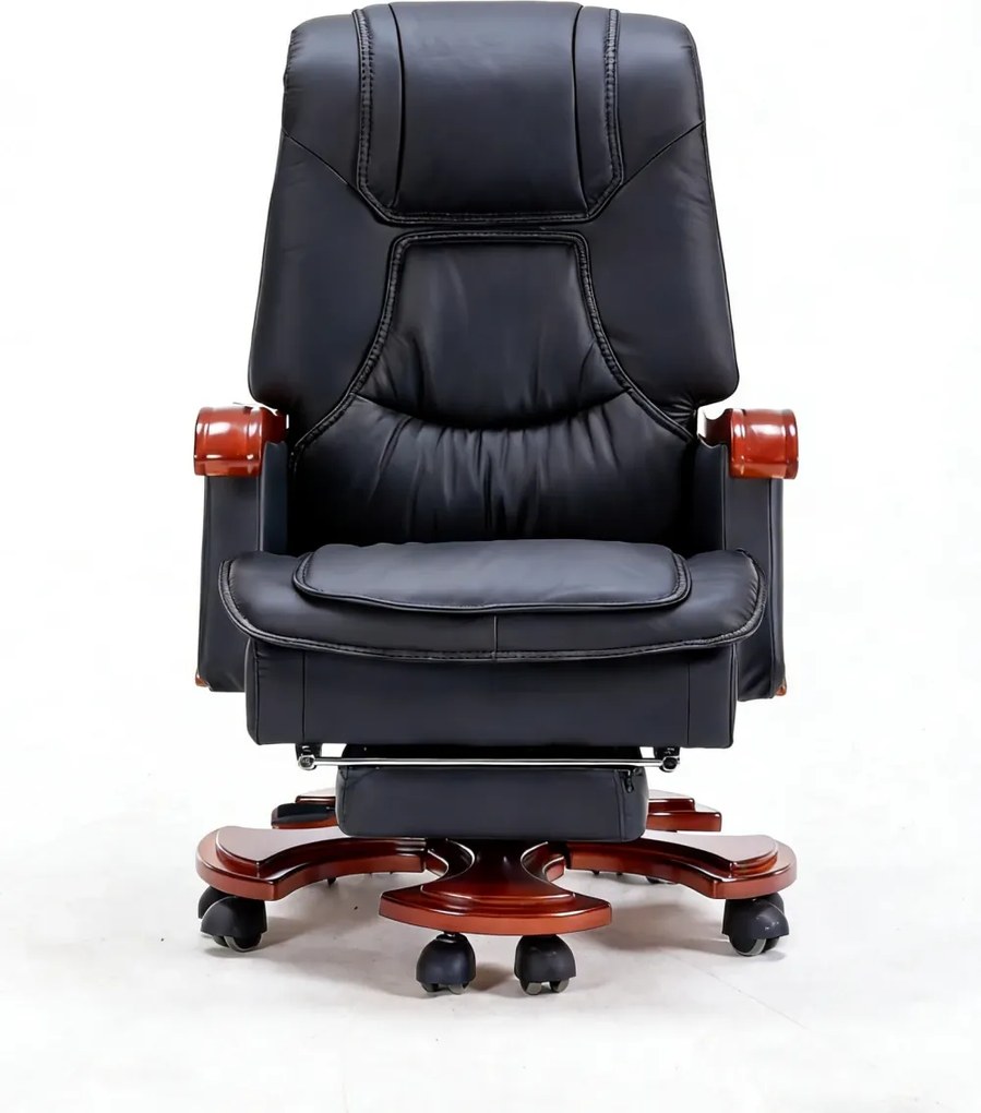 Regal Prestige– Scaun directorial din Piele Naturală si Lemn Masiv, Masaj in 7 puncte, Funcție Încălzire, Înclinare 135°, Suport Picioare Extensibil, Sezut cu Arcuri, Telecomandă, Negru