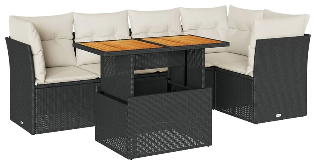 3326926 vidaXL Set mobilier de grădină cu perne, 6 piese, negru, poliratan