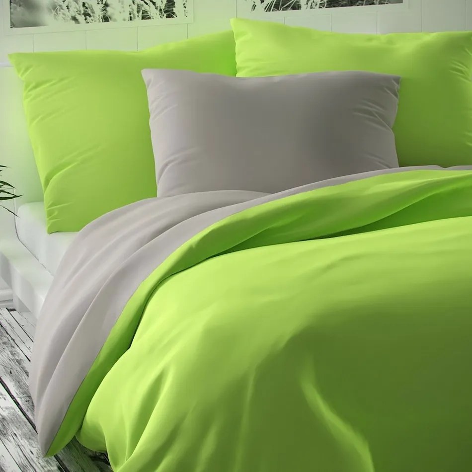 Lenjerie de pat din satin Luxury Collection, verde deschis/gri deschis, 240x220 cm, 2 buc. 70x90 cm, 240 x 220 cm, 2 buc. 70 x 90 cm