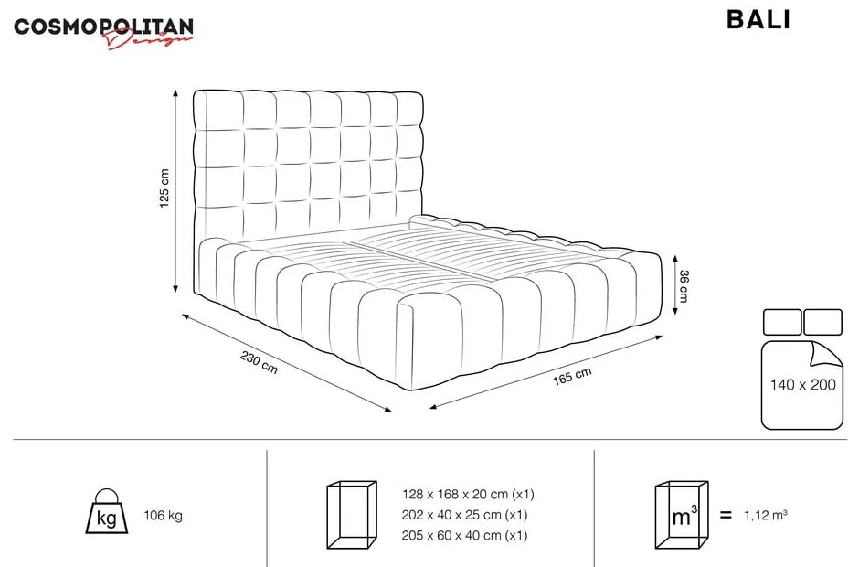 Pat matrimonial bej tapițat cu spațiu de depozitare și somieră 140x200 cm Bali – Cosmopolitan Design