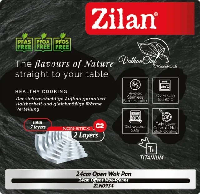 Tigaie Wok Zilan ZLN0934, Diametru 28 cm, 7 straturi de material, Maner nituit, Compatibil cuptor si masina de spalat vase