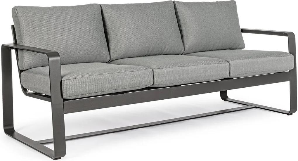 Canapea 3 locuri cu cadru din fier negru si perne textil gr Merrigan 194 cm x 78 cm x 73 h
