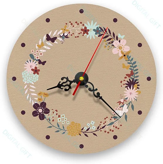Ceas de perete - Flori si fluturi retro 21 cm, lemn