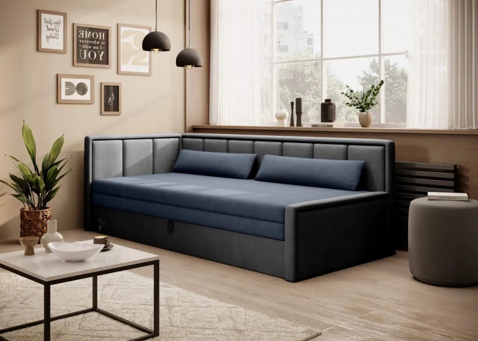 Canapea tapitata, extensibila, cu spatiu pentru depozitare, 214x77x82 cm, Fulgeo L01, Eltap (Culoare: Gri / Gri)
