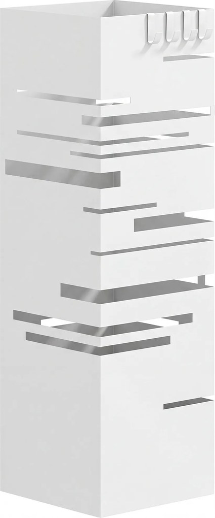 HOMCOM Suport pentru umbrele metalic cu 4 cârlige și tavă colectoare detașabilă pentru hol, birou 15,5x15,5x49 cm Alb | Aosom Romania