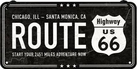 Placă metalică Route 66 - Chicago - Santa Monica, (20 x 10 cm)