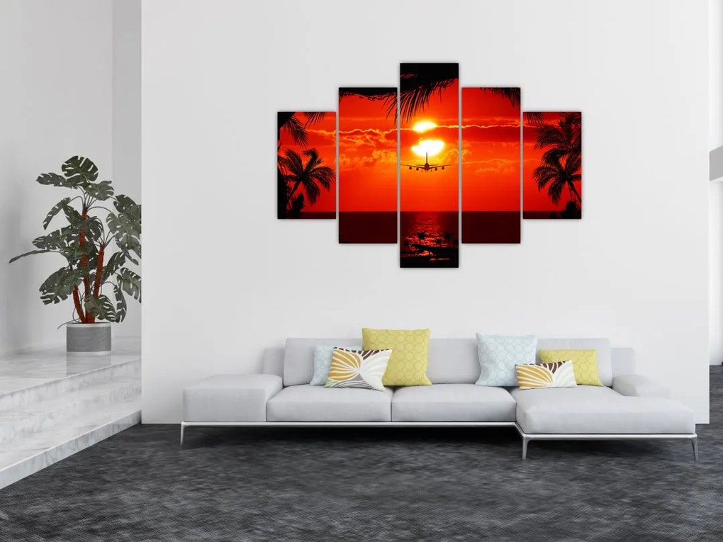 Tablou - apus de soare cu avion (150x105 cm)