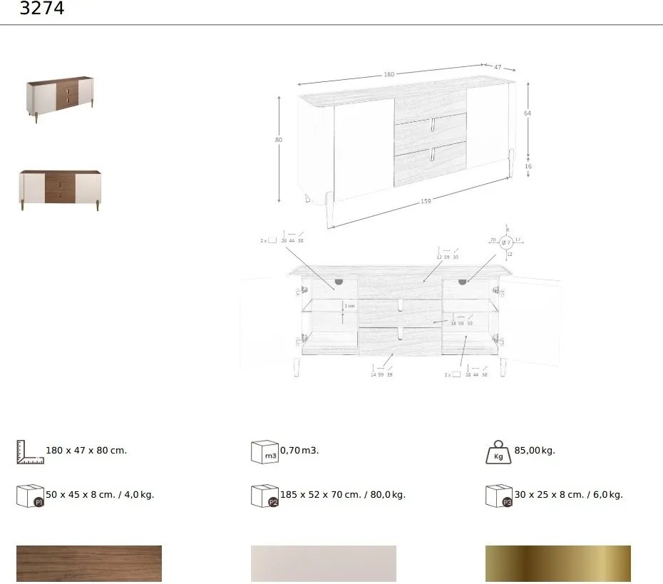 Comoda deosebita design LUX Walnut-Bej