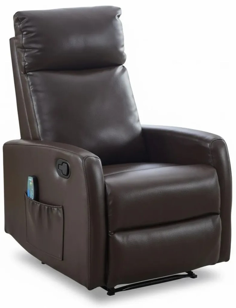 Fotoliu Masaj si Incalzire, Recliner, suport picioare extensibil, Piele ECO Premium, Maro Inchis