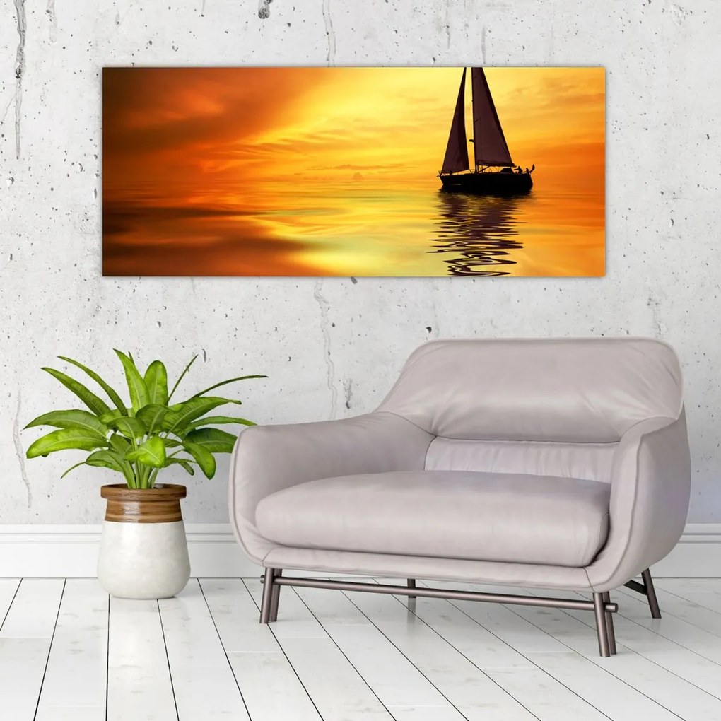 Tablou - Sailboat la apus de soare (120x50 cm)