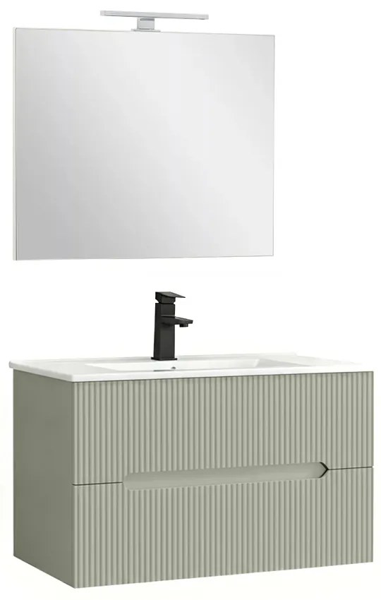 Trent Mobilier de baie 80 cm lavoar ceramic (2 sertare) cu oglindă 60x80 cm verde