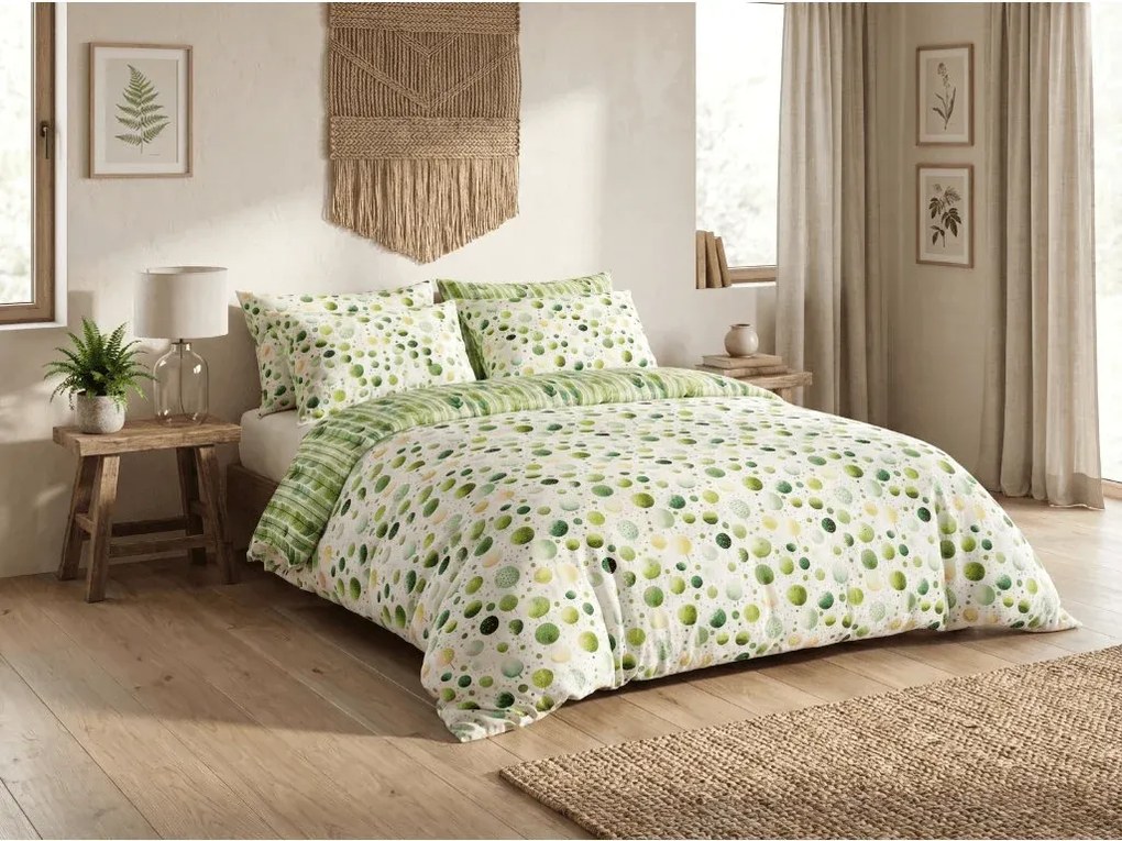 Set lenjerie de pat din polibumbac GREEN TREES POLY verde + fata de perna 50 x 70 cm GRATUIT