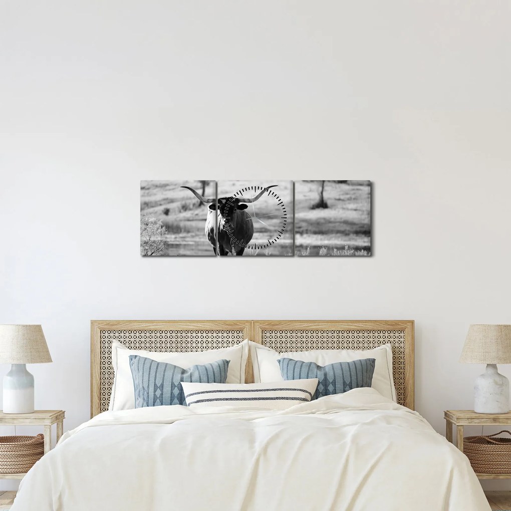 Tablou - Vacă,alb-negru (cu ceas) (90x30 cm)