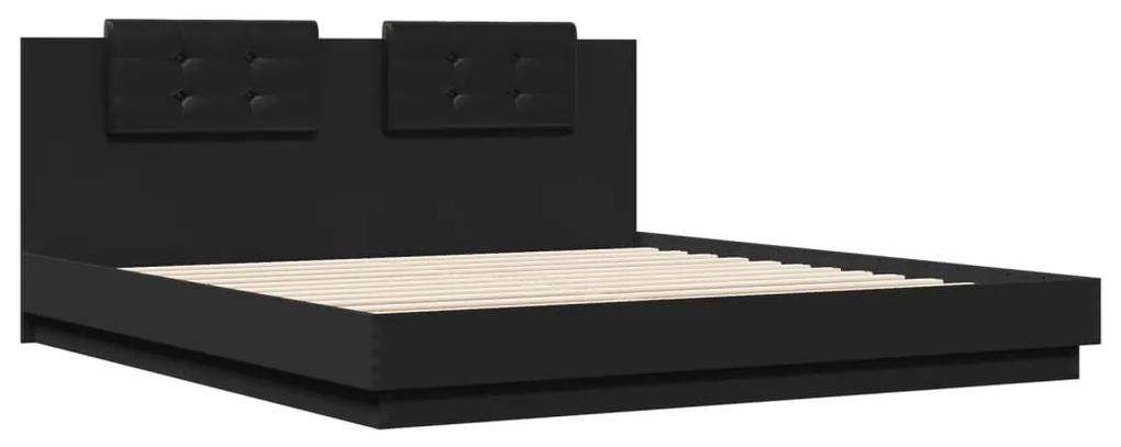 3209892 vidaXL Cadru de pat cu tăblie 200x200 cm, negru, lemn prelucrat