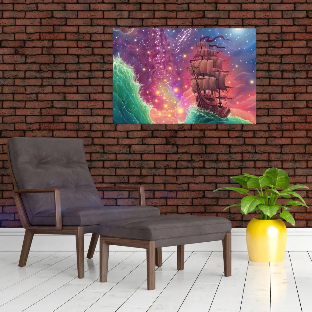 Tablou - Cerul spațial cu navă (90x60 cm)