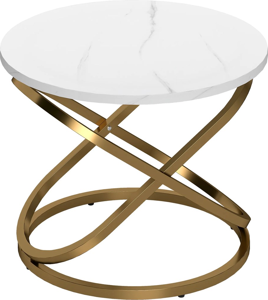 HOMCOM Masă de cafea rotundă stil industrial, metal auriu și blat cu efect marmură - dim. Ø 60 x 46H cm | Aosom Romania