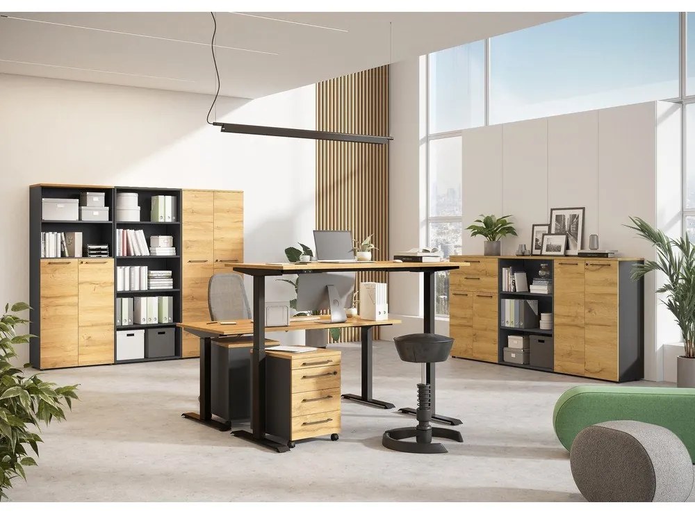 Birou reglabil cu înălțime ajustabilă electric cu blat cu aspect de lemn de stejar 80x160 cm Agenda – Germania