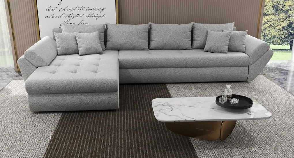 Colțar extensibil dumonde cu ladă de depozitare si sezut confortabil din spuma high-density, Loana XL Euphoria Dove 335x185 cm