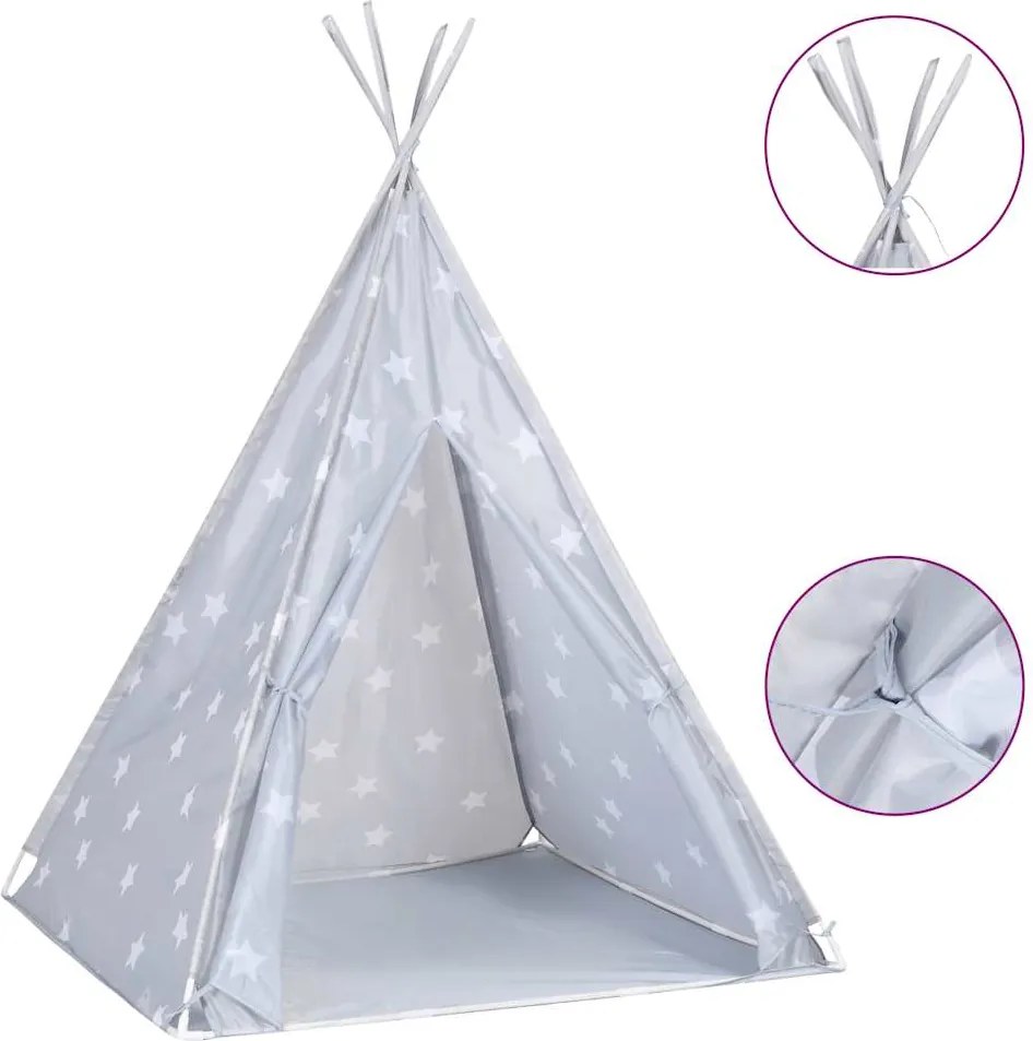 vidaXL Cort de copii teepee cu geantă, gri, 115x115x160 cm, poliester
