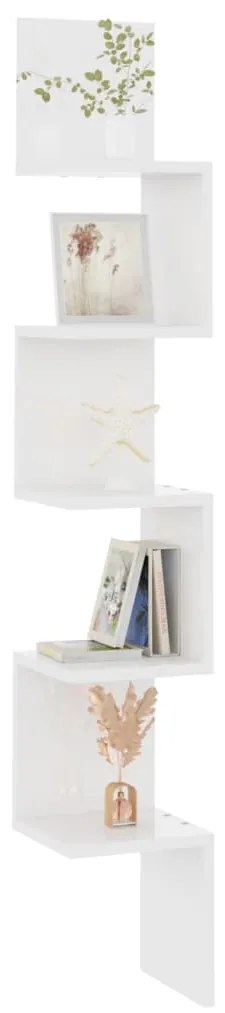 Raft de perete, alb extralucios, 20x20x127,5 cm, pal