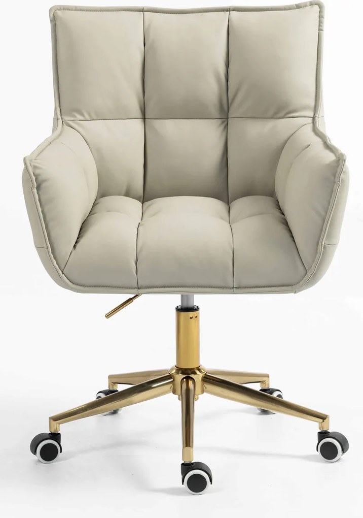 HR560K Scaun Ecru Piele Ecologica Premium Soft cu Bază Aurie