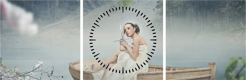 Tablou - Femeia pe barcă (cu ceas) (90x30 cm)