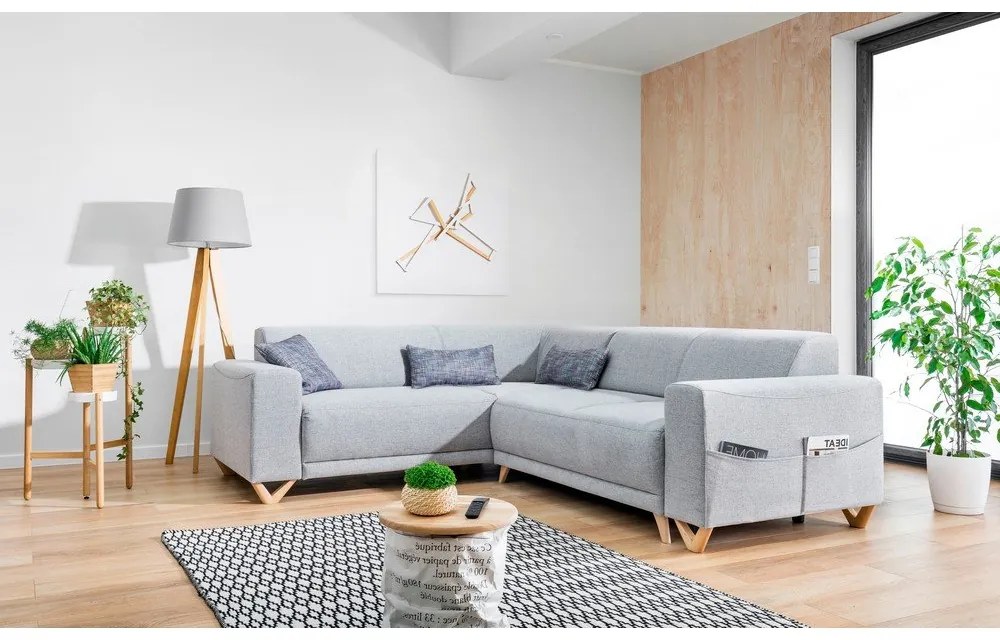 Colțar gri deschis extensibil/cu spațiu de depozitare (cu colț pe partea stângă/în formă de ”L”) Classy Sophie – Miuform