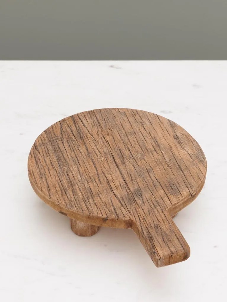 Platou rotund de servire din lemn reciclat, H5 cm