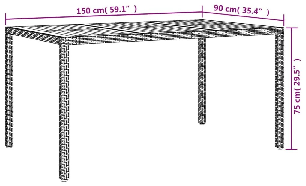 Masa gradina, negru, 150x90x75 cm, poliratan si lemn de acacia 1, Negru, 150 x 90 x 75 cm