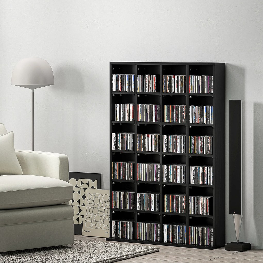 HOMCOM Mobilier de depozitare multimedia 480 CD/312 DVD - bibliotecă din lemn cu rafturi reglabile, 89 x 130,5 cm, negru | Aosom Romania