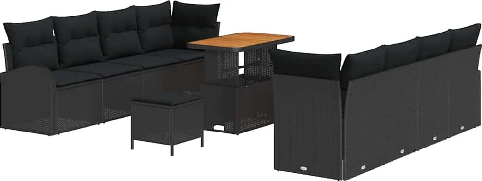 vidaXL Set de canapele pentru grădină cu pernă 11 pcs Negru poliratan