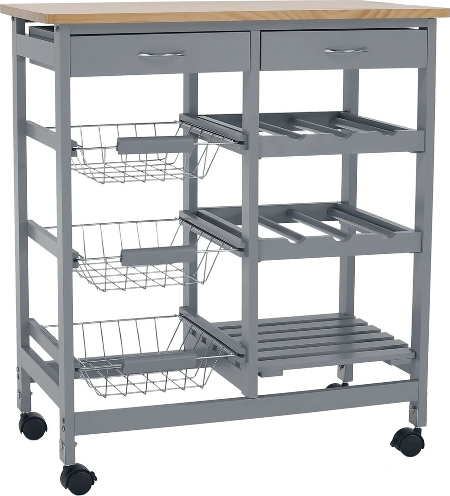Carucior servire BARABE, gri/stejar, 67x37x76 cm
