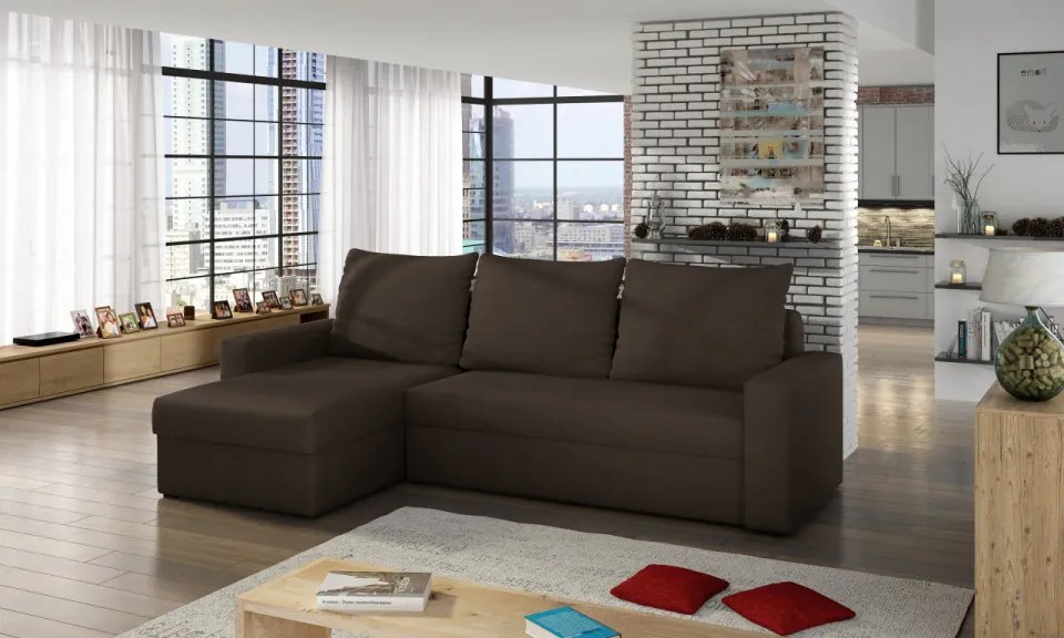 Coltar extensibil cu spatiu pentru depozitare, 237x90x150 cm, Livio 01. Eltap (Culoare: Maro / Alova 67)