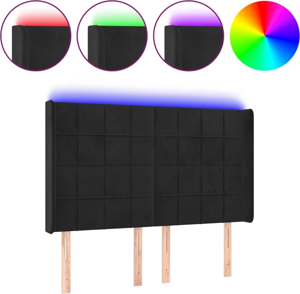 vidaXL Tăblie de pat cu LED, negru, 147x16x118/128 cm, catifea