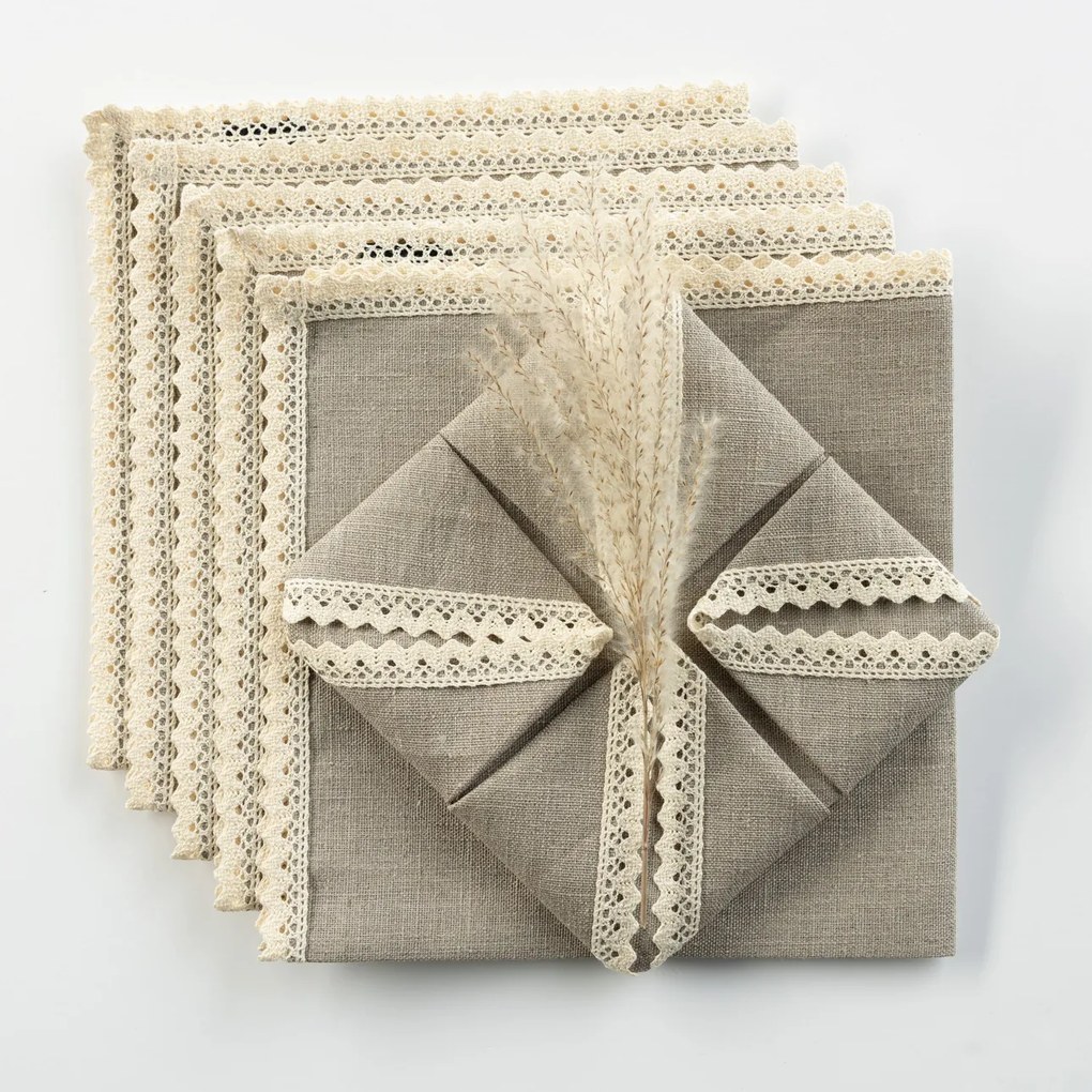 Set de șervețele din in cu dantelă 4 buc.