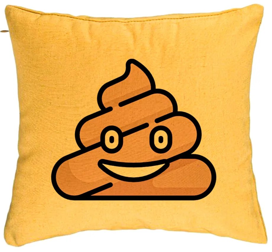 Perna Decorativa, Model Poo Emoji, 40x40 cm, Galben, Husa Detasabila, Burduf