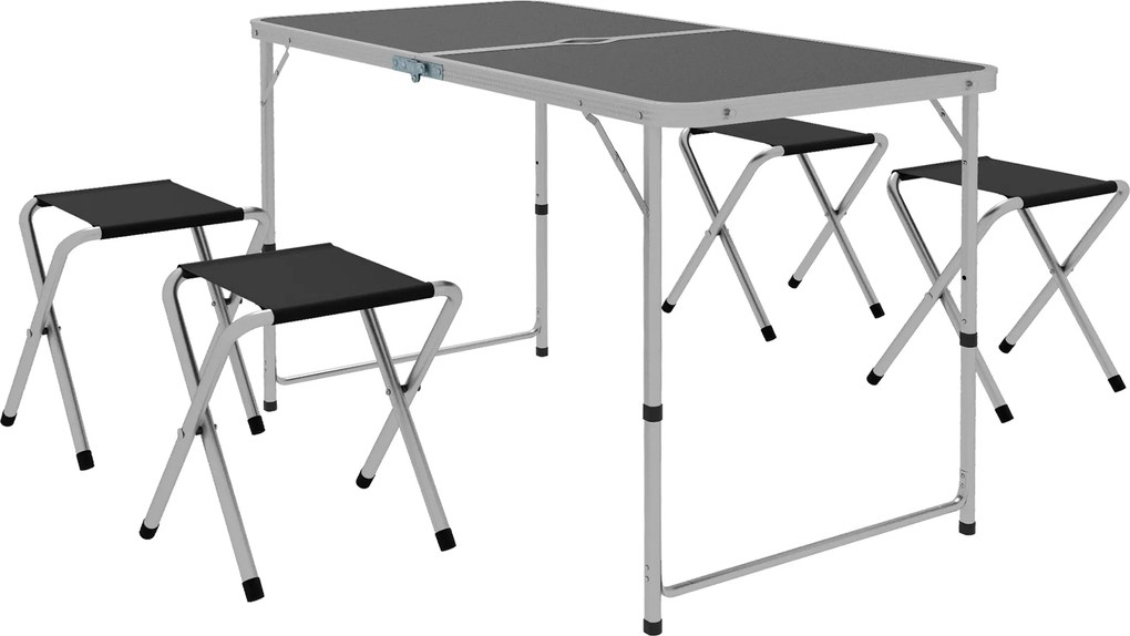 Outsunny Set Masă de Camping Pliabilă cu 4 Scaune, Masă de Picnic Reglabilă pe Înălțime, 4 Bănci și Orificiu pentru Umbrelă, din Aluminiu, pentru Picnic, Mare, Grădină, Negru | Aosom Romania