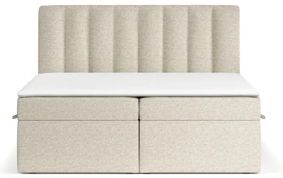 Pat boxspring bej cu spațiu de depozitare 160x200 cm Novento – Maison de Rêve