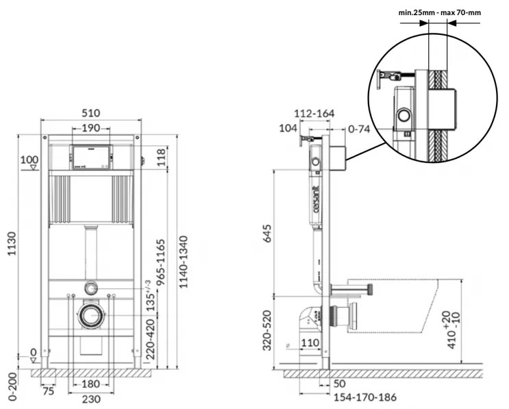 Rezervor incastrat cu clapeta de actionare negru mat, Cersanit System 51 Pneu S