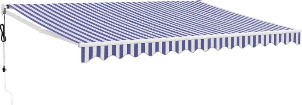 vidaXL Copertină retractabilă automată, albastru și alb, 4,5x3 m