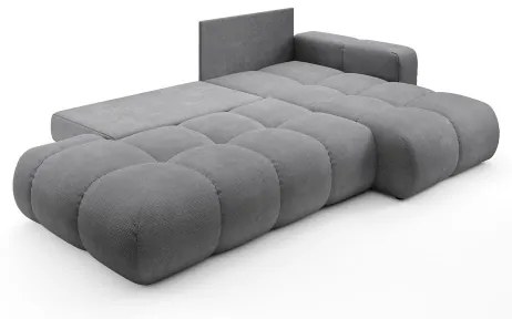 Colțar extensibil tapițat ALMADA, cu spațiu de depozitare, formă L, pe partea dreaptă, gri