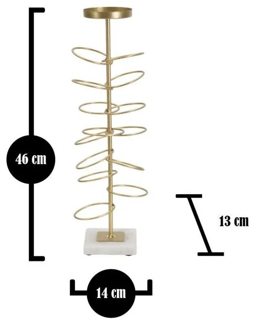 Decoratiune cu suport pentru lumanare aurie din metal si marmura, 14x13x46 cm, Rings Mauro Ferretti