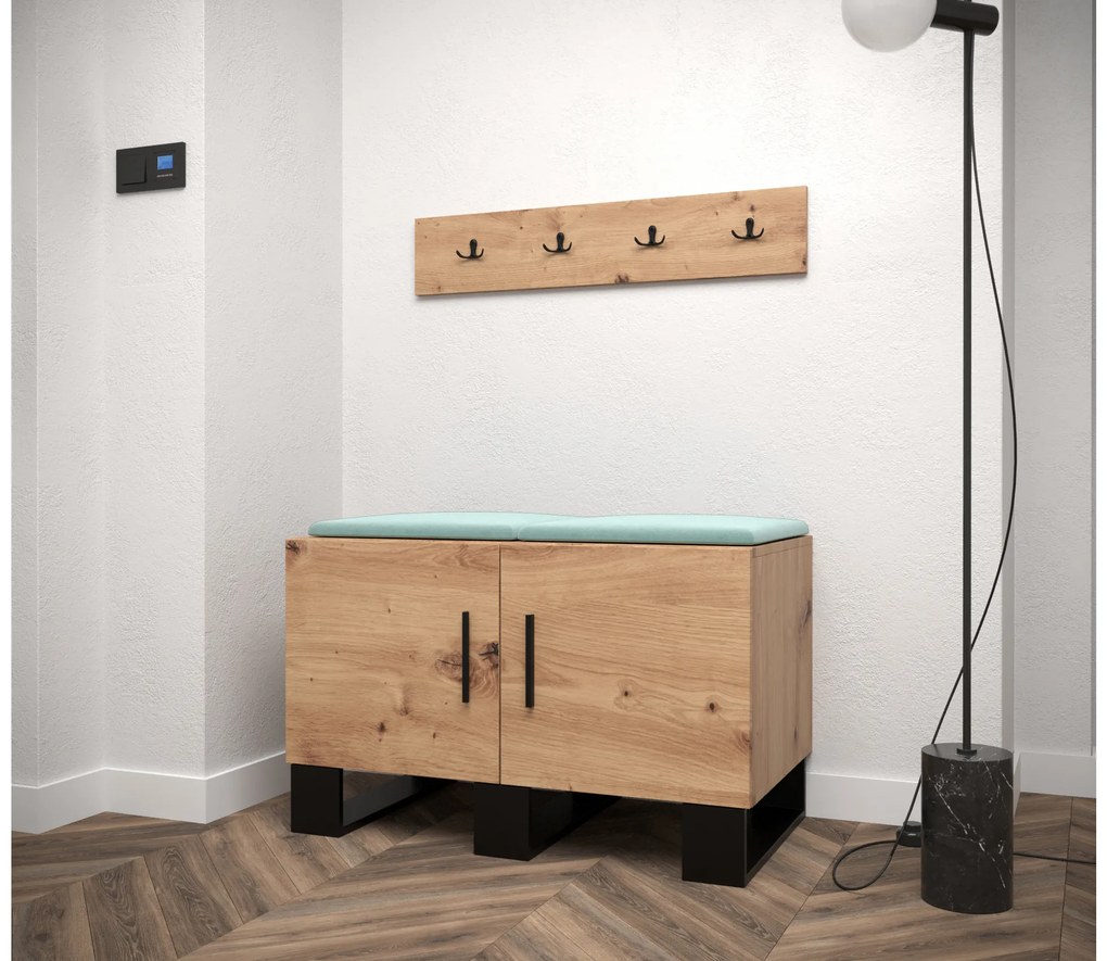 Set mobilier pentru hol Amanda 21 (Stejar artisan + verde). 1086039