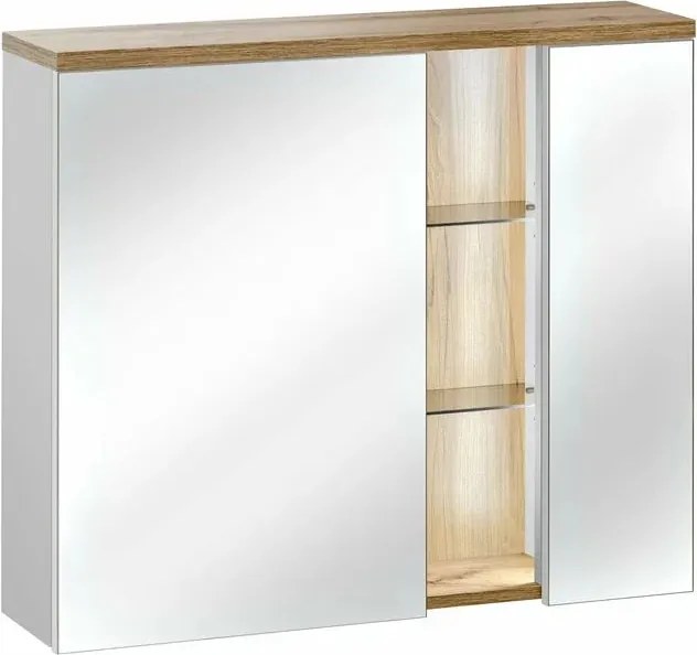 Dulap cu oglinda 80 cm cu 2 usi Comad Bahama alb si stejar Wotan
