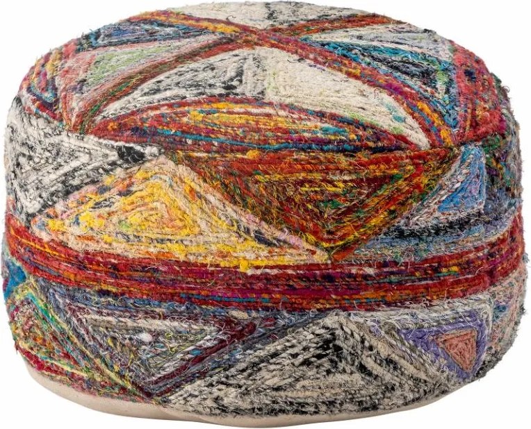 Taburet din bumbac țesut, multicolor, formă rotundă cusută manual, finisaj ignifug, 20 x 40 cm, „Torano”