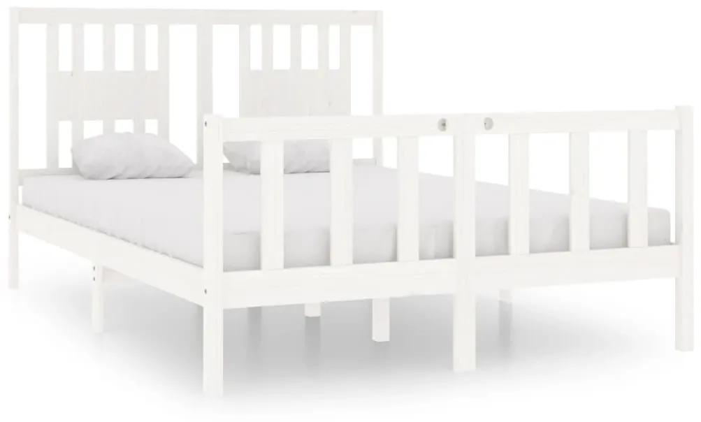 3104104 vidaXL Cadru de pat dublu, alb, 135x190 cm, lemn masiv